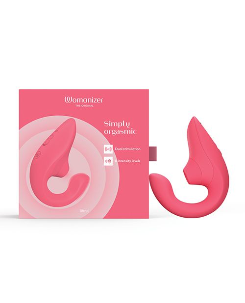 Womanizer Blend Rechargeable Silicone Vibrator with Clitoral Stimulator - Vibrant Rose