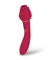 Secret Kisses Rosegasm Twosome Rechargeable Silicone Dual End Vibrator with Clitoral Stimulator - Red