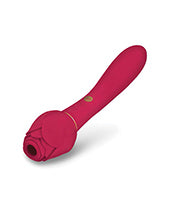 Secret Kisses Rosegasm Twosome Rechargeable Silicone Dual End Vibrator with Clitoral Stimulator - Red