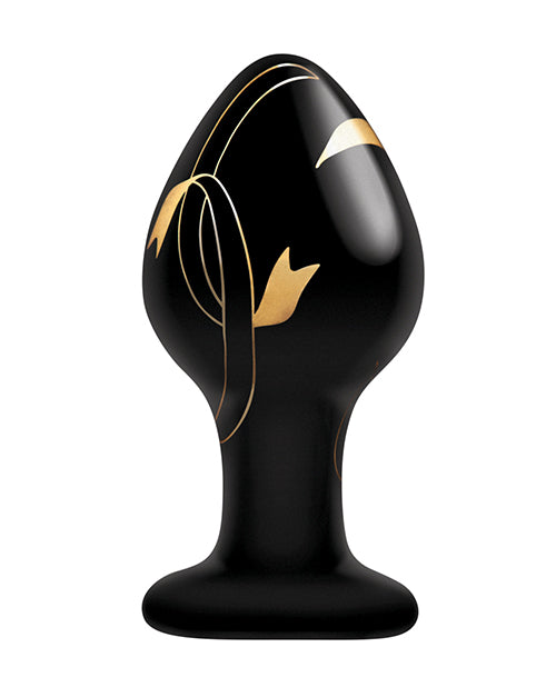 Secret Kisses Handblown Glass Anal Plug 3.5in - Black/Gold