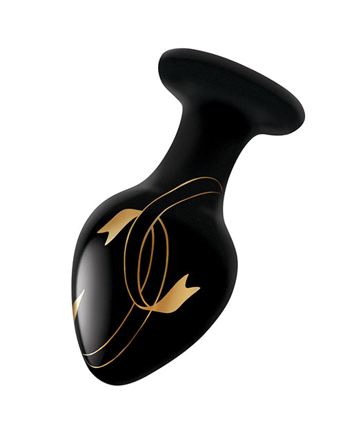 Secret Kisses Handblown Glass Anal Plug 3.5in - Black/Gold