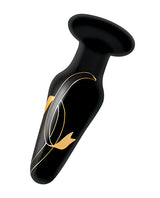 Secret Kisses Handblown Glass Anal Plug 4in - Black/Gold