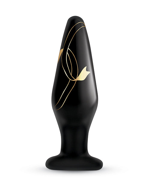 Secret Kisses Handblown Glass Anal Plug 4.5in - Black/Gold