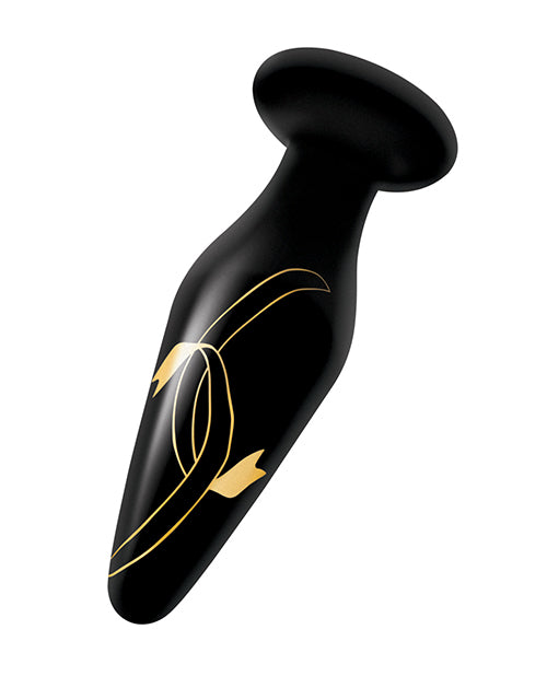 Secret Kisses Handblown Glass Anal Plug 4.5in - Black/Gold