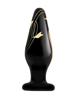 Secret Kisses Handblown Wide Glass Anal Plug 4.5in - Black/Gold