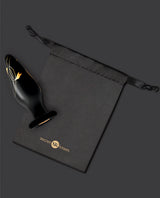 Secret Kisses Handblown Wide Glass Anal Plug 4.5in - Black/Gold