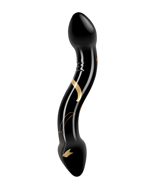Secret Kisses Handblown Double Ended Glass Dildo 7.5in - Black/Gold