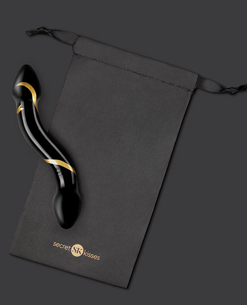 Secret Kisses Handblown Double Ended Glass Dildo 7.5in - Black/Gold