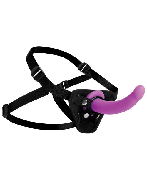 Strap U Navigator Silicone G-Spot 7in Dildo with Harness - Purple