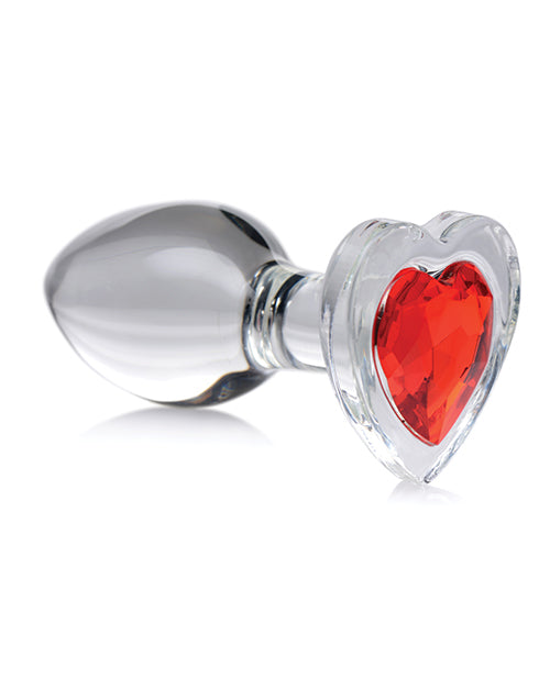 Booty Sparks Red Heart Glass Anal Plug - Medium - Red/Clear