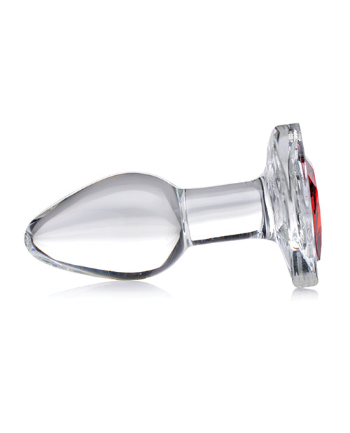 Booty Sparks Red Heart Glass Anal Plug - Small - Red/Clear