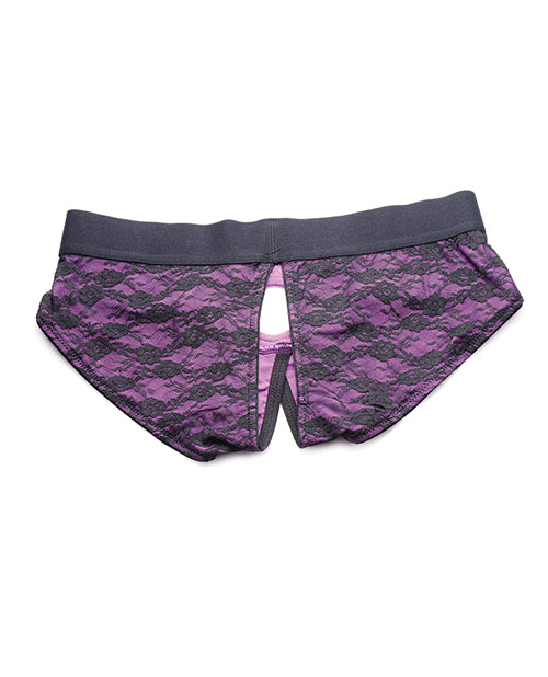 Strap U Lace Envy Lace Crotchless Panty Harness - XXXLarge - Purple/Black