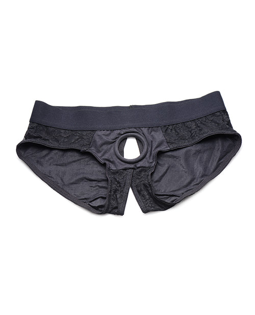 Strap U Lace Envy Black Crotchless Panty Harness - XXLarge - Black