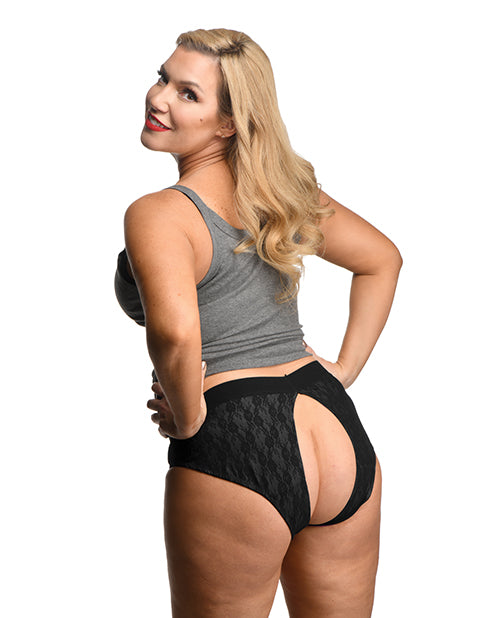 Strap U Lace Envy Black Crotchless Panty Harness - XXLarge - Black