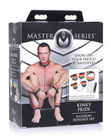 Kinky Pride Rainbow Bondage Set - Wrist/Ankle Cuffs and Collar with Leash