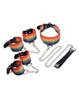 Kinky Pride Rainbow Bondage Set - Wrist/Ankle Cuffs and Collar with Leash