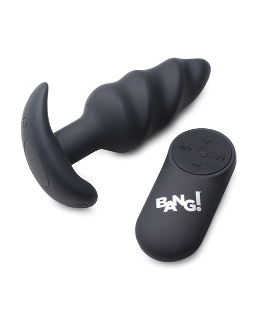 Bang! 21x Vibrating Silicone Rechargeable Swirl Butt Plug with Remote Control - Black