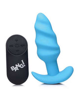 Bang! 21x Vibrating Silicone Rechargeable Swirl Butt Plug with Remote Control - Blue