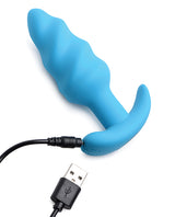 Bang! 21x Vibrating Silicone Rechargeable Swirl Butt Plug with Remote Control - Blue