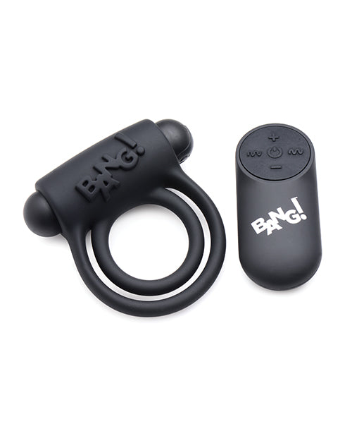 Bang! Silicone Rechargeable Cock Ring and Bullet with Remote Control - Black