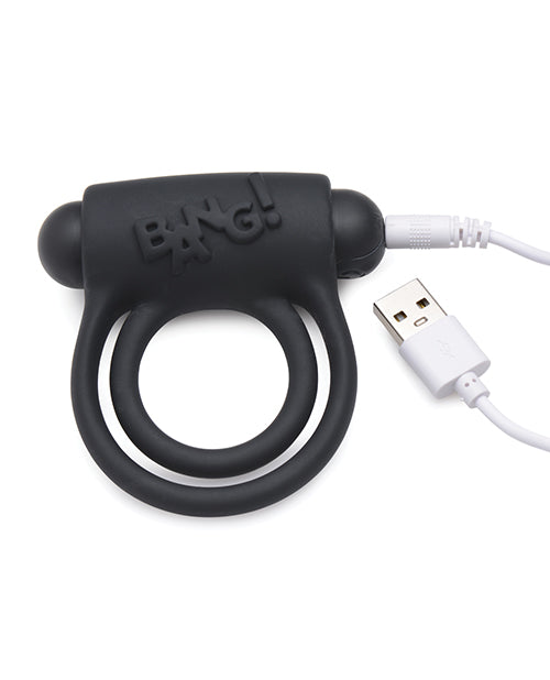 Bang! Silicone Rechargeable Cock Ring and Bullet with Remote Control - Black