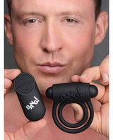 Bang! Silicone Rechargeable Cock Ring and Bullet with Remote Control - Black