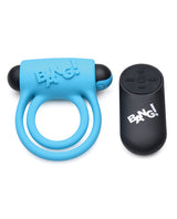 Bang! Silicone Rechargeable Cock Ring and Bullet with Remote Control - Blue