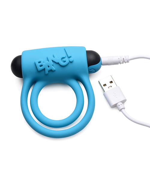 Bang! Silicone Rechargeable Cock Ring and Bullet with Remote Control - Blue