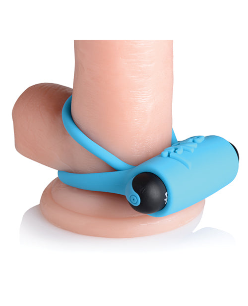 Bang! Silicone Rechargeable Cock Ring and Bullet with Remote Control - Blue