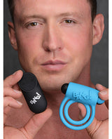 Bang! Silicone Rechargeable Cock Ring and Bullet with Remote Control - Blue