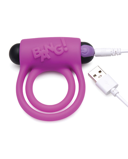 Bang! Silicone Rechargeable Cock Ring and Bullet with Remote Control - Purple