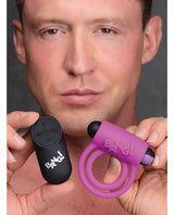 Bang! Silicone Rechargeable Cock Ring and Bullet with Remote Control - Purple