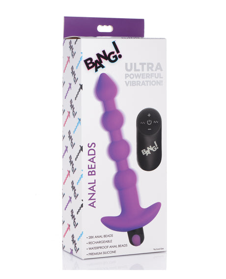 Bang! 28X Vibrating Silicone Anal Beads w/Remote Control - Purple