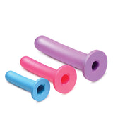 Strap U Triple Peg 28X Vibrating Rechargeable Silicone Dildo Set with Remote Control (5 piece) - Assorted Colors