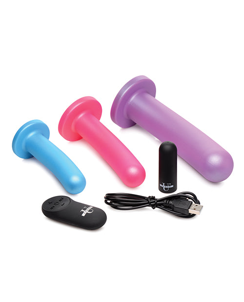 Strap U Triple Peg 28X Vibrating Rechargeable Silicone Dildo Set with Remote Control (5 piece) - Assorted Colors