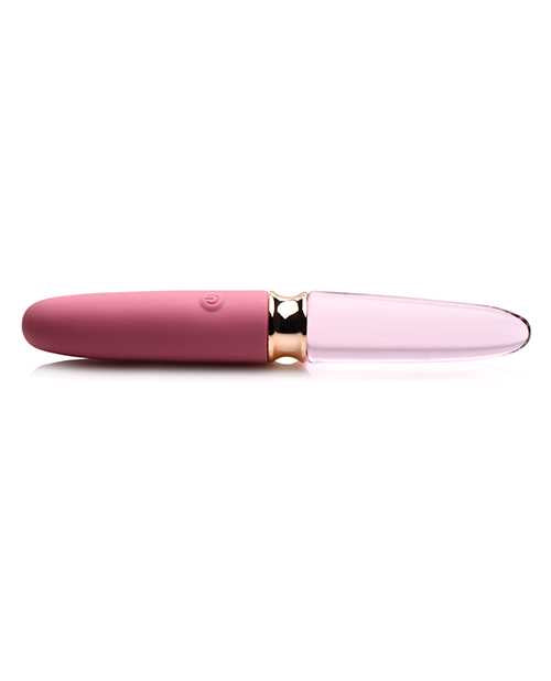Prisms Vibra-Glass 10X Rose Dual End Rechargeable Silicone/Glass Vibrating Dildo - Pink