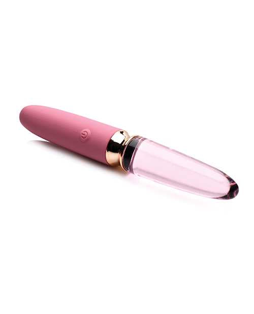 Prisms Vibra-Glass 10X Rose Dual End Rechargeable Silicone/Glass Vibrating Dildo - Pink