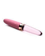 Prisms Vibra-Glass 10X Rose Dual End Rechargeable Silicone/Glass Vibrating Dildo - Pink