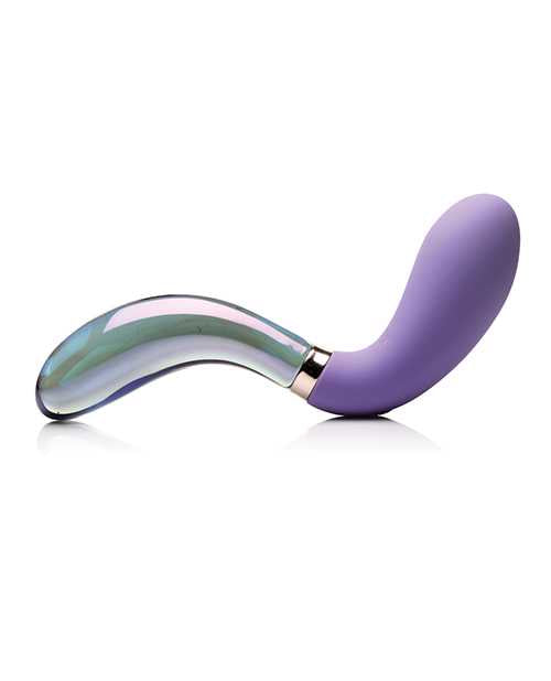 Prisms Vibra-Glass 10X Pari Duel End Wavy Rechargeable Silicone/Glass Vibrating Dildo - Purple