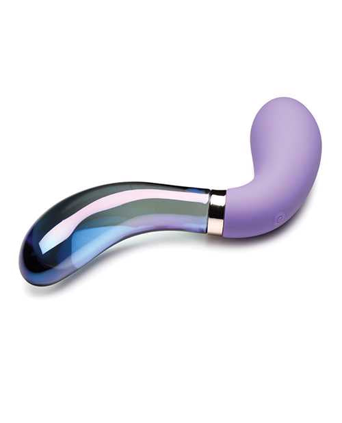 Prisms Vibra-Glass 10X Pari Duel End Wavy Rechargeable Silicone/Glass Vibrating Dildo - Purple