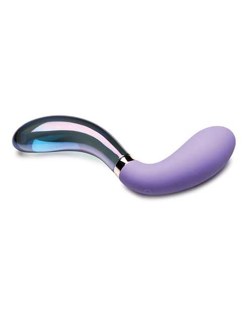 Prisms Vibra-Glass 10X Pari Duel End Wavy Rechargeable Silicone/Glass Vibrating Dildo - Purple