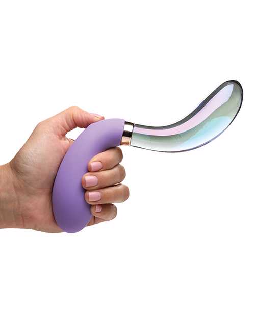 Prisms Vibra-Glass 10X Pari Duel End Wavy Rechargeable Silicone/Glass Vibrating Dildo - Purple