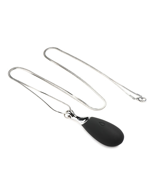 Charmed 10X Vibrating Silicone Teardrop Necklace Rechargeable Stimulator - Black/Silver