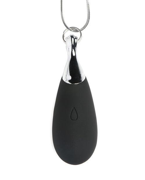 Charmed 10X Vibrating Silicone Teardrop Necklace Rechargeable Stimulator - Black/Silver