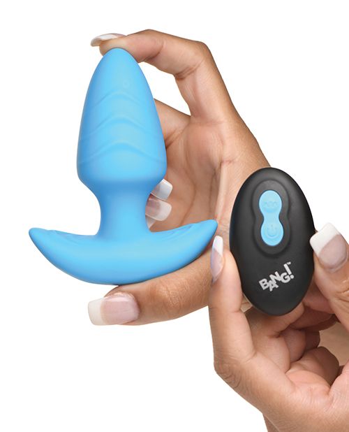 Bang! Rotating Vibrating Rechargeable Silicone Butt Plug with Remote - Blue