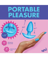 Bang! Rotating Vibrating Rechargeable Silicone Butt Plug with Remote - Blue