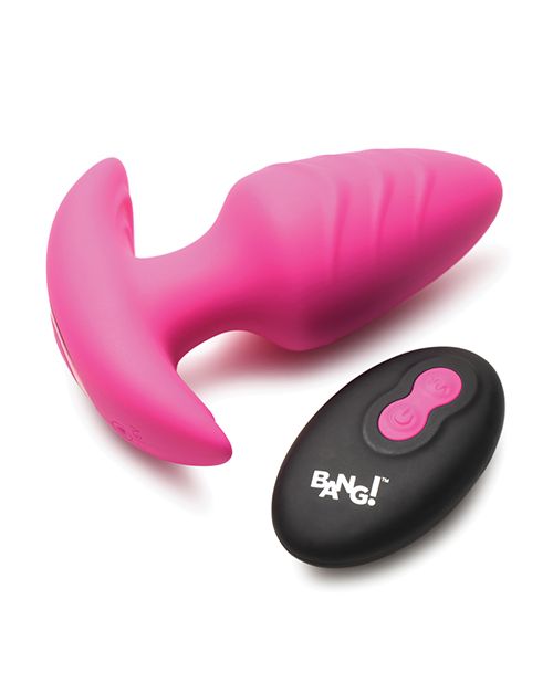 Bang! Rotating Vibrating Rechargeable Silicone Butt Plug with Remote - Pink