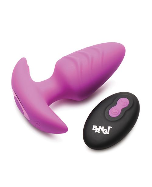 Bang! Rotating Vibrating Rechargeable Silicone Butt Plug with Remote - Purple