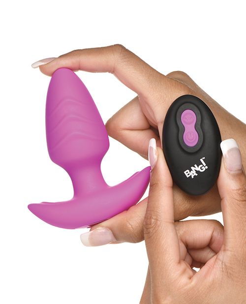 Bang! Rotating Vibrating Rechargeable Silicone Butt Plug with Remote - Purple