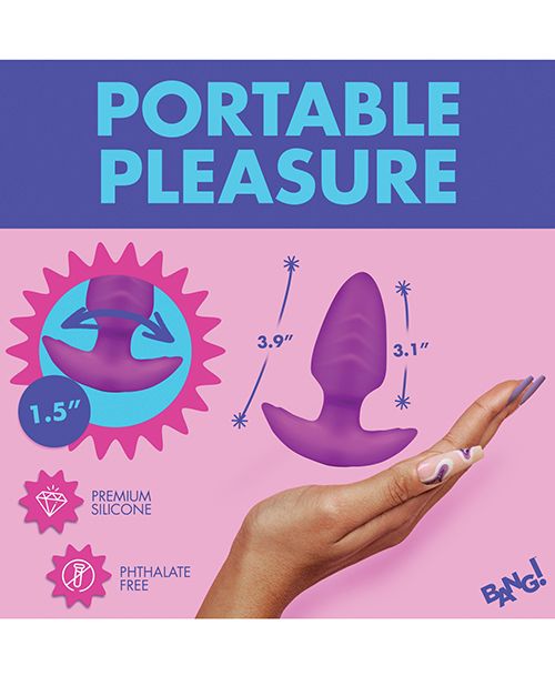 Bang! Rotating Vibrating Rechargeable Silicone Butt Plug with Remote - Purple